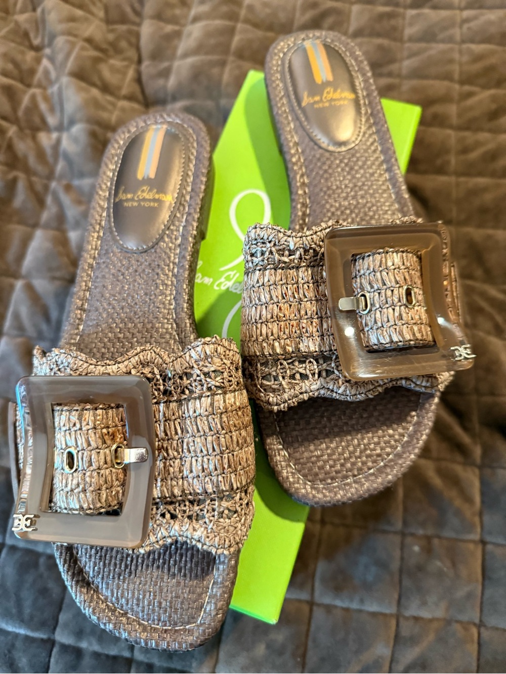 Sam Edelman Textured Woven Slide Sandals in Taupe
